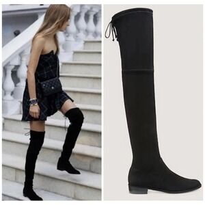 Stuart Weitzman Made in Spain Lowland Boot Women Sz 8 Black Suede Pull On